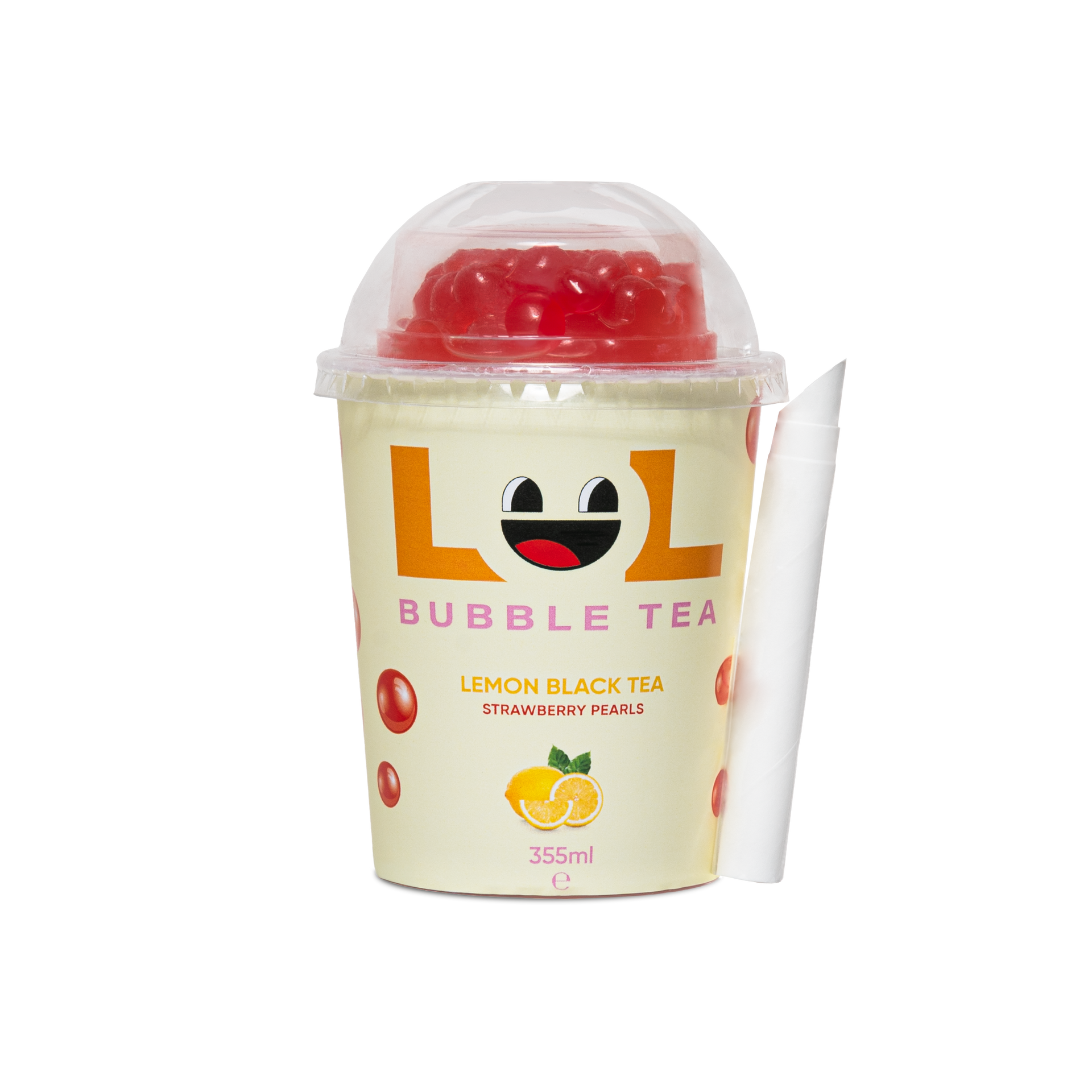 Bubble tea lemon black flavour with strawberry boba